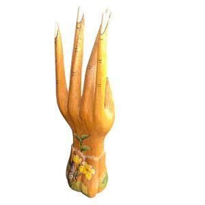Vintage hand carved Wooden Painted Floral hand sculpture display decor boho